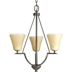 Bravo Collection 3-Light Antique Bronze Foyer Pendant with Umber Linen Glass by Progress Lighting