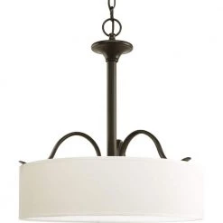 Inspire Collection 3-Light Antique Bronze Transitional Hanging Foyer Pendant with Beige Linen Shade by Progress Lighting