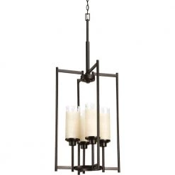 Alexa Collection 4-Light Antique Bronze Foyer Pendant with Etched Umber Linen Glass by Progress Lighting
