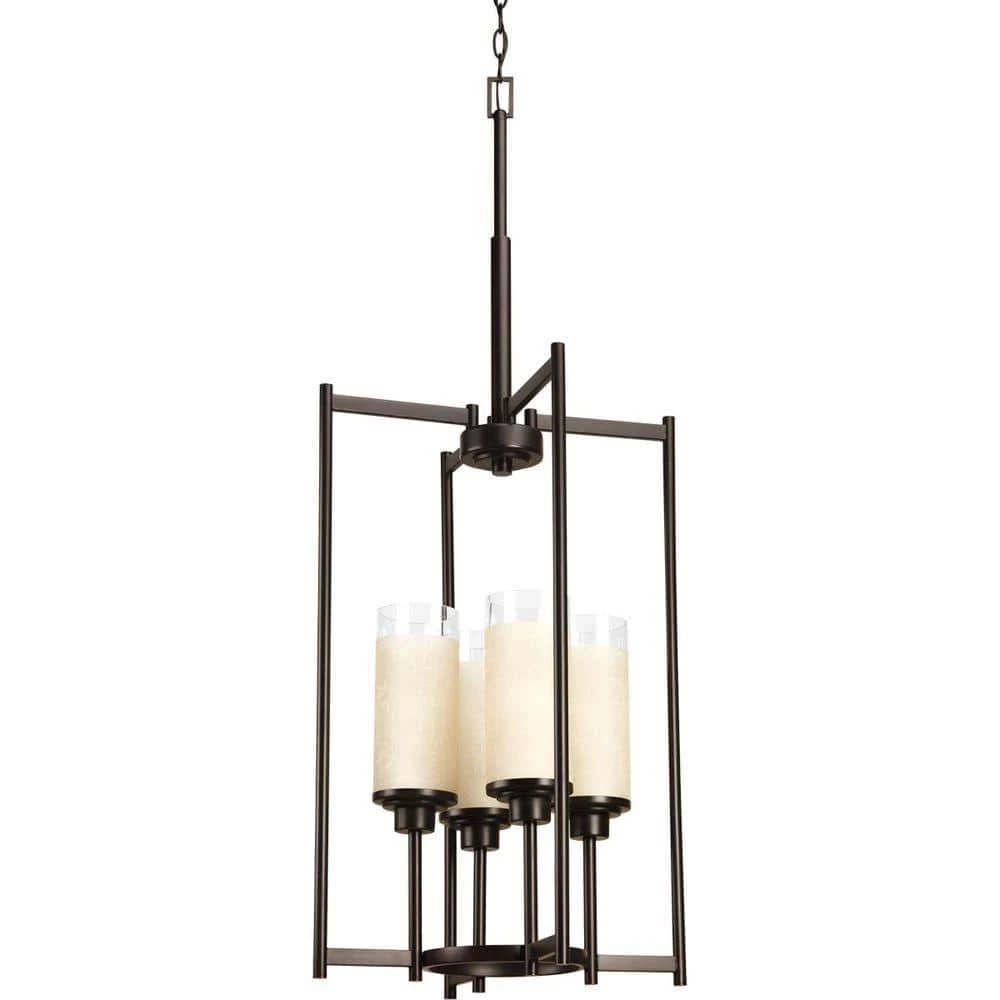 Alexa Collection 4-Light Antique Bronze Foyer Pendant with Etched Umber Linen Glass by Progress Lighting 3 Alexa Collection 4-Light Antique Bronze Foyer Pendant with Etched Umber Linen Glass by Progress Lighting