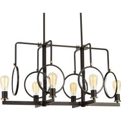 Looking Glass Collection 6-Light Antique Bronze Clear Seeded Glass Global Chandelier LightLinear by Progress Lighting
