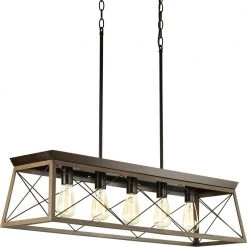 Briarwood Collection 5-Light Antique Bronze Farmhouse Linear Island Chandelier Light by Progress Lighting