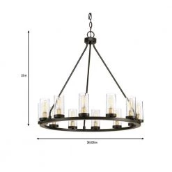 Hartwell 27 in. 12-Light Antique Bronze Farmhouse Wagon Wheel Chandelier with Clear Seeded Glass and Brass Accents by Progress Lighting -Progress Lighting Shop antique bronze progress lighting chandeliers p400126 020 1f 1000