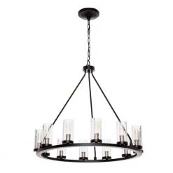 Hartwell 27 in. 12-Light Antique Bronze Farmhouse Wagon Wheel Chandelier with Clear Seeded Glass and Brass Accents by Progress Lighting -Progress Lighting Shop antique bronze progress lighting chandeliers p400126 020 a0 1000