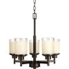 Alexa Collection 5-Light Antique Bronze Etched Umber Linen With Clear Edge Glass Modern Chandelier Light by Progress Lighting -Progress Lighting Shop antique bronze progress lighting chandeliers p4459 20 64 1000