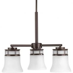 Cascadia Collection 3-Light Antique Bronze Etched Glass Coastal Chandelier Light by Progress Lighting
