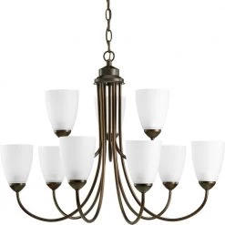 Gather Collection 9-Light Antique Bronze Chandelier with Etched Glass by Progress Lighting