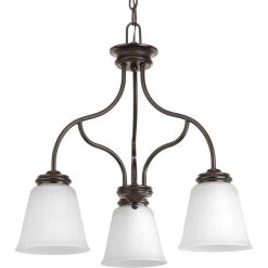 Keats Collection 3-Light Antique Bronze Chandelier with Frosted Ribbed Glass Shade by Progress Lighting
