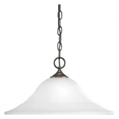 Trinity 1-Light Antique Bronze Pendant with Etched Glass by Progress Lighting