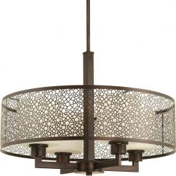 Mingle Collection 4-Light Antique Bronze Pendant with Natural Parchment Glass by Progress Lighting