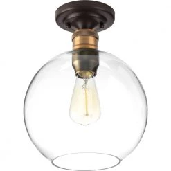 Hansford Collection 1-Light Antique Bronze Flush Mount with Clear Globe Shade by Progress Lighting
