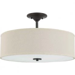 Inspire Collection 18 in. Antique Bronze 3-Light Transitional Bedroom Ceiling Light Drum Semi-Flush Mount by Progress Lighting