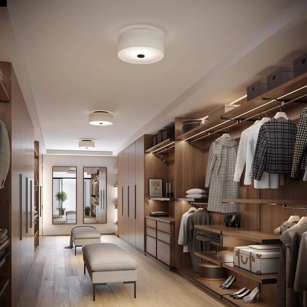 Inspire Collection 13 in. 2-Light Antique Bronze Kitchen Transitional Ceiling Light Drum Flush Mount by Progress Lighting 10 Inspire Collection 13 in. 2-Light Antique Bronze Kitchen Transitional Ceiling Light Drum Flush Mount by Progress Lighting - Image 8