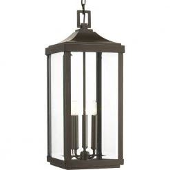 Gibbes Street Collection 3-Light Antique Bronze Clear Beveled Glass New Traditional Outdoor Hanging Porch Lantern Light by Progress Lighting