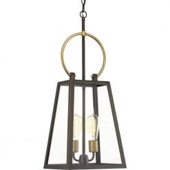 Barnett Collection 11-1/4 in. 2-Light Antique Bronze Farmhouse Outdoor Porch Hanging Lantern Light by Progress Lighting