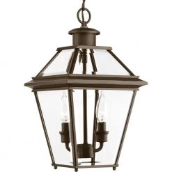 Burlington Collection 2-Light Antique Bronze Clear Beveled Glass New Traditional Outdoor Hanging Lantern Light by Progress Lighting