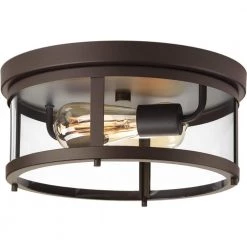 Gunther Collection 2-Light Antique Bronze Clear Glass Farmhouse Outdoor Flush Mount Light by Progress Lighting