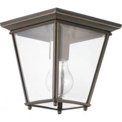 Burlington Collection 1-Light Antique Bronze Clear Beveled Glass New Traditional Outdoor Flush Mount Light by Progress Lighting