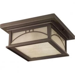 Residence Collection 2-Light Antique Bronze Umber Textured Art Glass Craftsman Outdoor Close-to-Ceiling Light by Progress Lighting