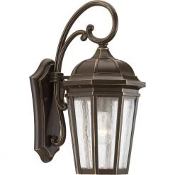 Verdae Collection 1-Light Antique Bronze Clear Seeded Glass New Traditional Outdoor Medium Wall Lantern Light by Progress Lighting