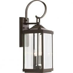 Gibbes Street 7 in. 2-Light Antique Bronze Clear Beveled Glass New Traditional Outdoor Medium Wall Lantern Light by Progress Lighting