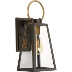 Barnett Collection 1-Light Antique Bronze Clear Glass Farmhouse Outdoor Small Wall Lantern Light by Progress Lighting