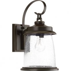 Conover Collection 1-Light Antique Bronze Clear Seeded Glass Farmhouse Outdoor Medium Wall Lantern Light by Progress Lighting