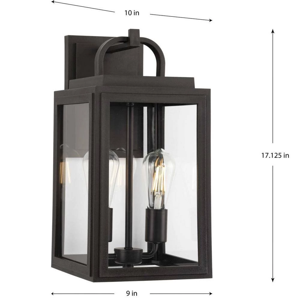 Grandbury 2-Light Antique Bronze Hardwired Outdoor Wall Lantern Sconce with Clear Glass Shade Farmhouse by Progress Lighting 8 Grandbury 2-Light Antique Bronze Hardwired Outdoor Wall Lantern Sconce with Clear Glass Shade Farmhouse by Progress Lighting - Image 6