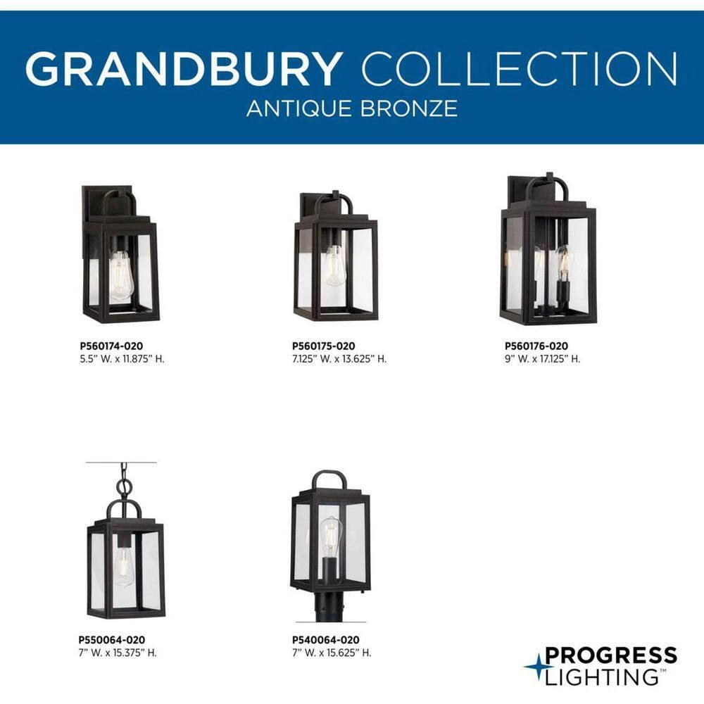 Grandbury 2-Light Antique Bronze Hardwired Outdoor Wall Lantern Sconce with Clear Glass Shade Farmhouse by Progress Lighting 9 Grandbury 2-Light Antique Bronze Hardwired Outdoor Wall Lantern Sconce with Clear Glass Shade Farmhouse by Progress Lighting - Image 7