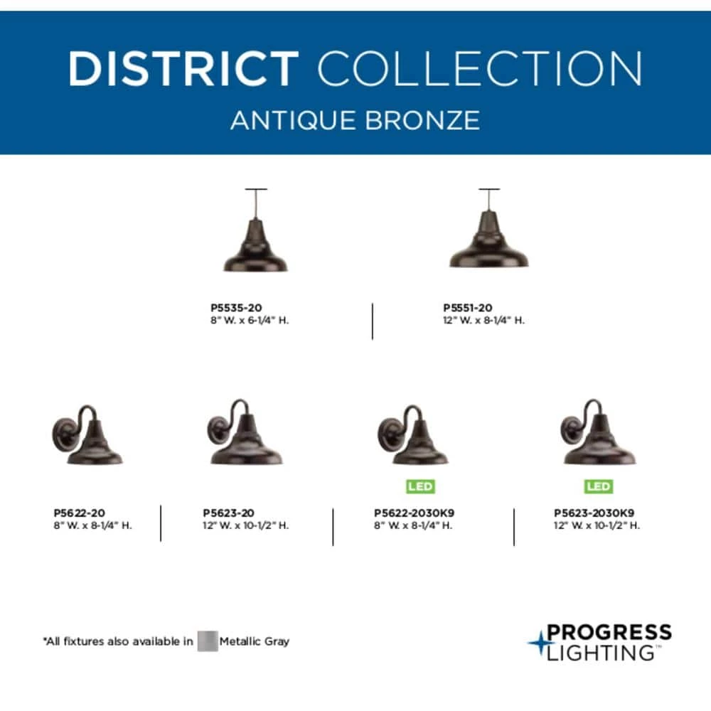 District Collection 1-Light Antique Bronze Farmhouse Outdoor Medium Wall Lantern Light by Progress Lighting 6 District Collection 1-Light Antique Bronze Farmhouse Outdoor Medium Wall Lantern Light by Progress Lighting - Image 4