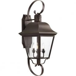 Andover Collection 4-Light Antique Bronze Clear Beveled Glass Farmhouse Outdoor Extra-Large Wall Lantern Light by Progress Lighting