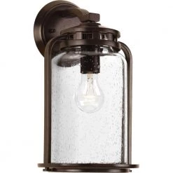 Botta Collection 1-Light Antique Bronze Clear Seeded Glass Farmhouse Outdoor Large Wall Lantern Light by Progress Lighting