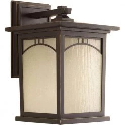 Residence Collection 1-Light Antique Bronze Umber Textured Art Glass Craftsman Outdoor Medium Wall Lantern Light by Progress Lighting