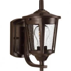 East Haven Collection 1-Light Antique Bronze Clear Seeded Glass Transitional Outdoor Small Wall Lantern Light by Progress Lighting