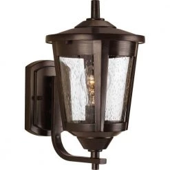 East Haven Collection 1-Light Antique Bronze Clear Seeded Glass Transitional Outdoor Medium Wall Lantern Light by Progress Lighting