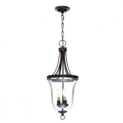 Seeded Glass Collection 9.75 in. 3-Light Antique Bronze Foyer Pendant with Clear Seeded Glass by Progress Lighting