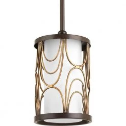 Cirrine Collection 1-Light Antique Bronze Mini Pendant with Etched White Glass by Progress Lighting