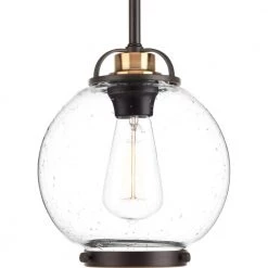 Chronicle Collection 1-Light Antique Bronze Mini Pendant with Clear Seeded Glass by Progress Lighting