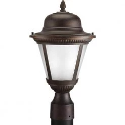 Westport LED Collection 1-Light Antique Bronze Etched Seeded Glass Traditional Outdoor Post Lantern Light by Progress Lighting