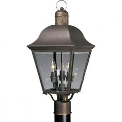 Andover Collection 3-Light Antique Bronze Clear Beveled Glass Farmhouse Outdoor Post Lantern Light by Progress Lighting