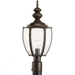 Roman Coach Collection 1-Light Antique Bronze Clear Seeded Glass Traditional Outdoor Post Lantern Light by Progress Lighting