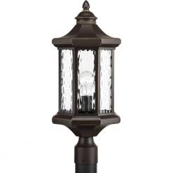Edition Collection 1-Light Antique Bronze Water Glass Traditional Outdoor Post Lantern Light by Progress Lighting