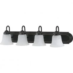 Solvang 30 in. 4-Light Antique Bronze Vanity Light with Etched Alabaster Glass Shades by Progress Lighting