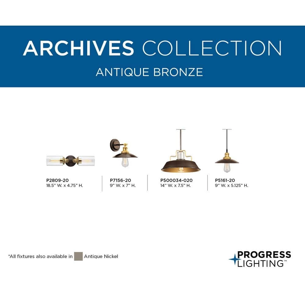 Archives Collection 18-1/2 in. 2-Light Antique Bronze Clear Glass Farmhouse Bathroom Vanity Wall Light by Progress Lighting 5 Archives Collection 18-1/2 in. 2-Light Antique Bronze Clear Glass Farmhouse Bathroom Vanity Wall Light by Progress Lighting - Image 3