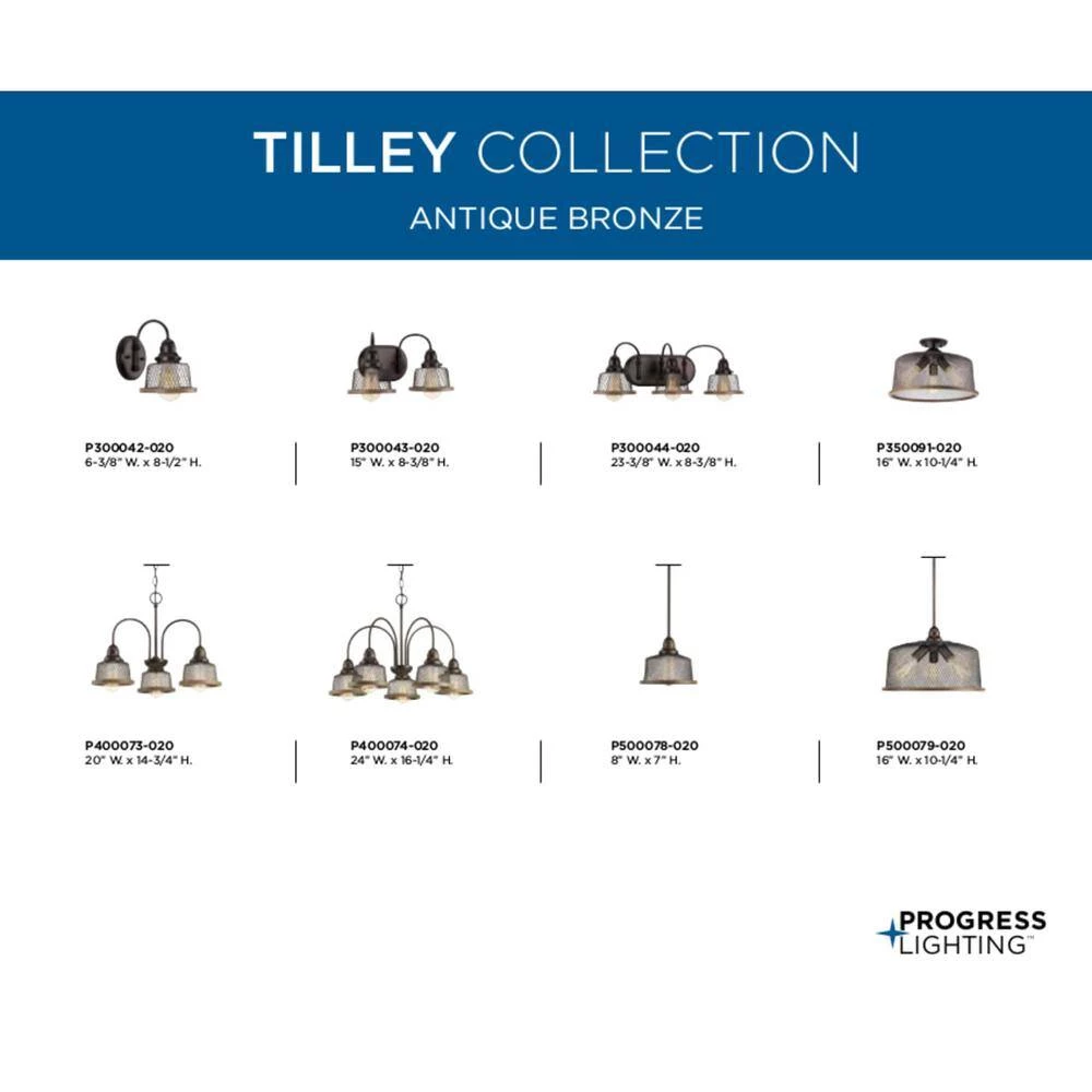 Tilley Collection 23 in. 3-Light Antique Bronze Coastal Bathroom Vanity Light by Progress Lighting 11 Tilley Collection 23 in. 3-Light Antique Bronze Coastal Bathroom Vanity Light by Progress Lighting - Image 9