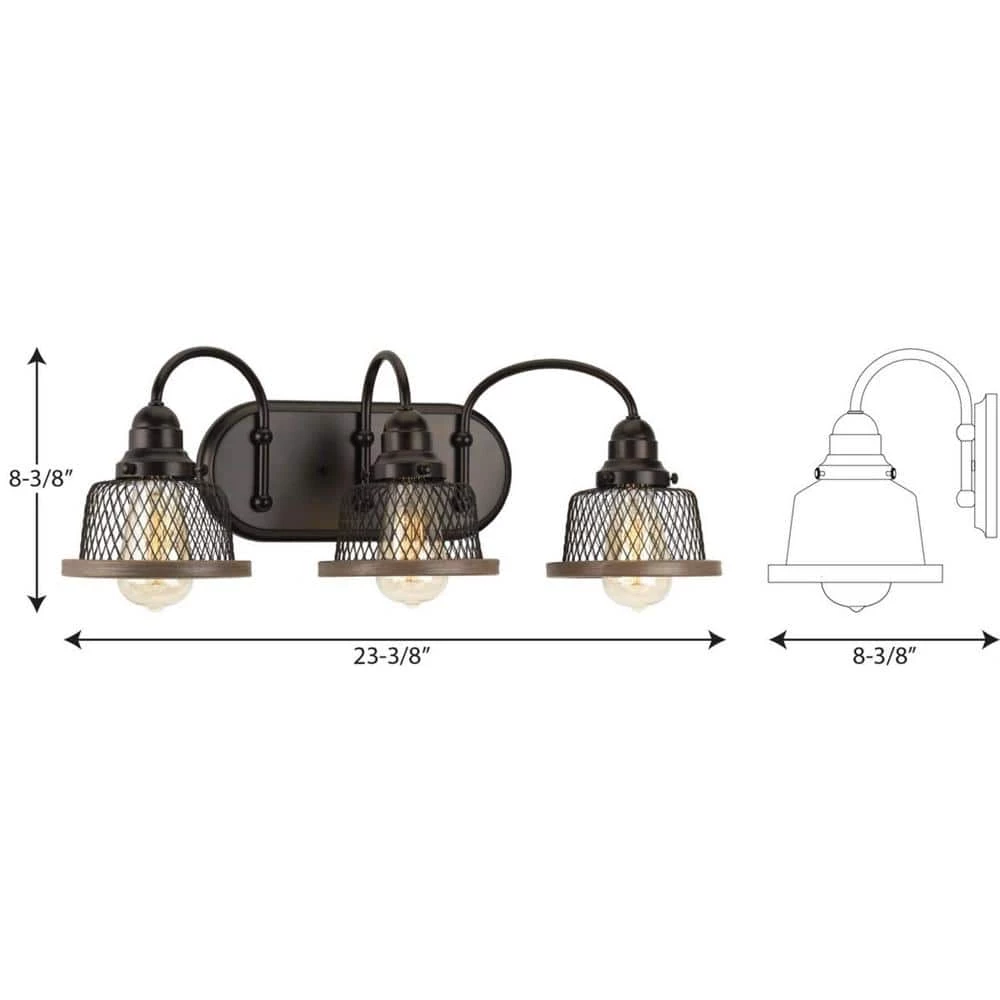 Tilley Collection 23 in. 3-Light Antique Bronze Coastal Bathroom Vanity Light by Progress Lighting 4 Tilley Collection 23 in. 3-Light Antique Bronze Coastal Bathroom Vanity Light by Progress Lighting - Image 2