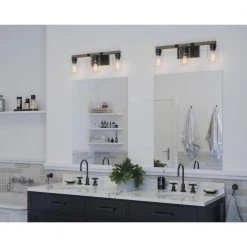Barnes Mill Collection 24 in. 3-Light Antique Bronze Clear Seeded Glass Farmhouse Bathroom Vanity Light by Progress Lighting -Progress Lighting Shop antique bronze progress lighting vanity lighting p300068 020 44 1000