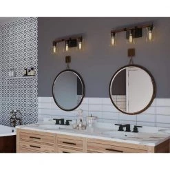 Barnes Mill Collection 24 in. 3-Light Antique Bronze Clear Seeded Glass Farmhouse Bathroom Vanity Light by Progress Lighting -Progress Lighting Shop antique bronze progress lighting vanity lighting p300068 020 4f 1000