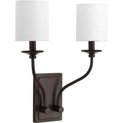 Bonita Collection 2-Light Antique Bronze Wall Sconce with White Linen Shade by Progress Lighting