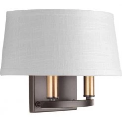 Cherish Collection 2-Light Antique Bronze Wall Sconce with Linen Shade by Progress Lighting